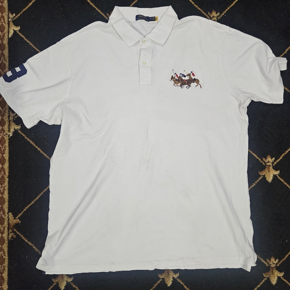 Polo Ralph Lauren Men's Three Pony Polo Shirts 1/4 Buttons White 3XLT